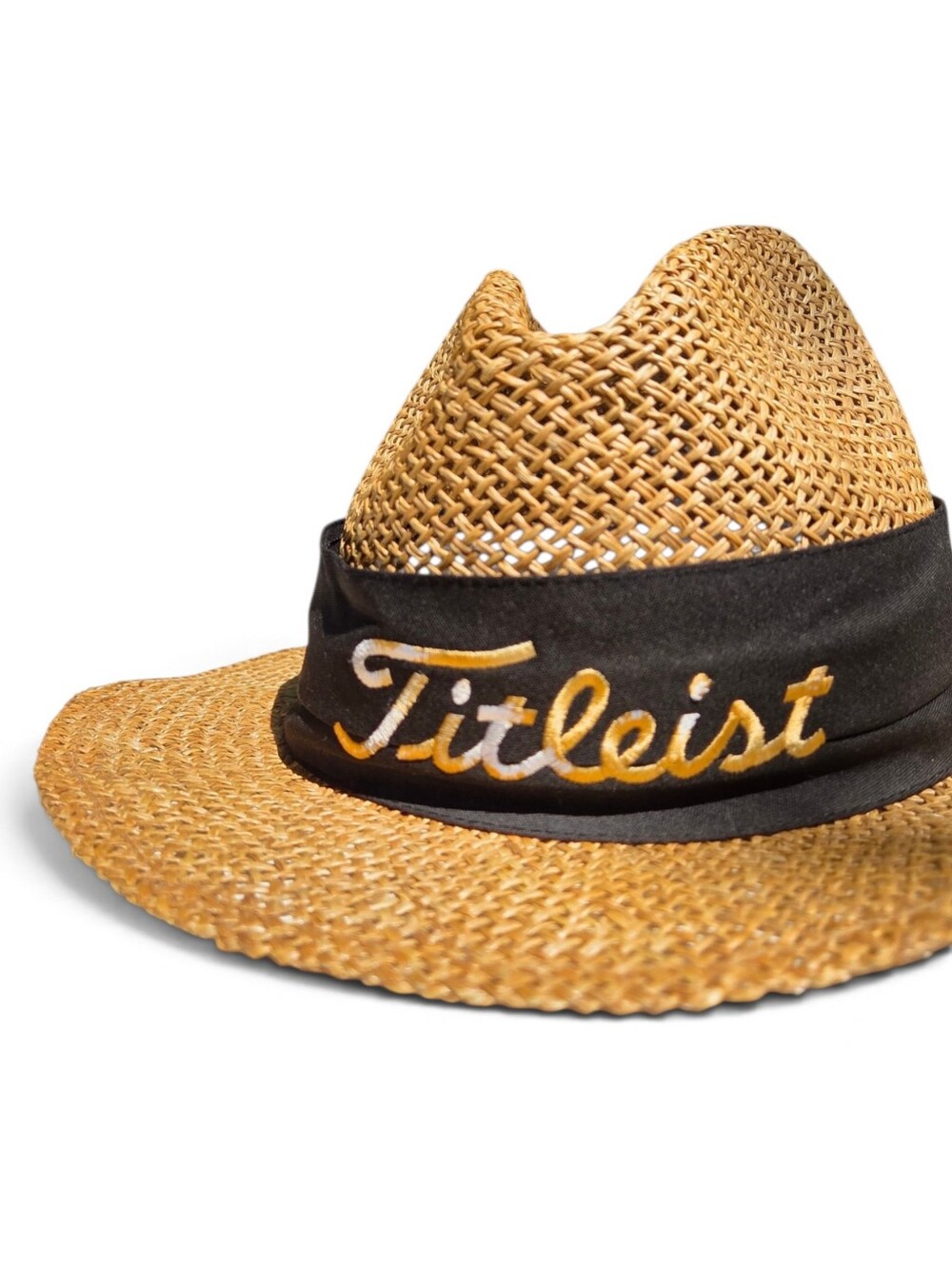 Titleist Golf Straw Hat Vintage Fedora Black Logo Band Made in USA